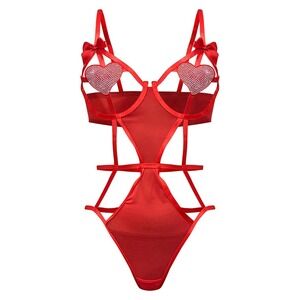 PrettyLittleThing Red Heart Applique Choker Detail Body Lingerie Set XS CMV4331